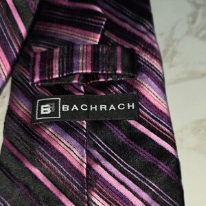 Bachrach Black, Pink, and Purple Striped Tie